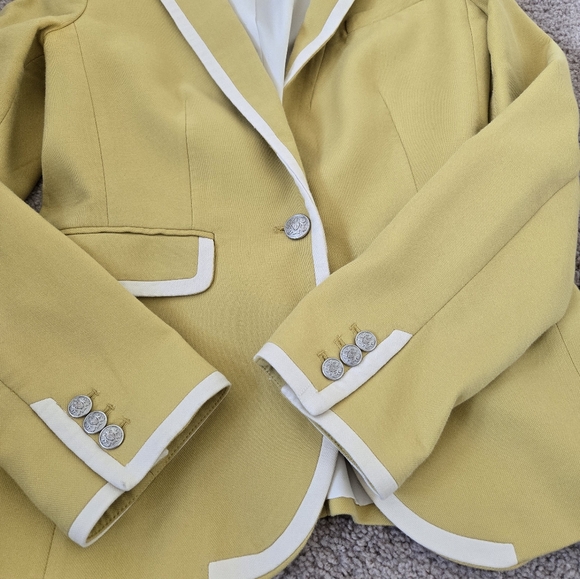 Banana Republic Mustard Yellow Ivory Tipped Blazer One Button Size 8 Preppy - Picture 10 of 16